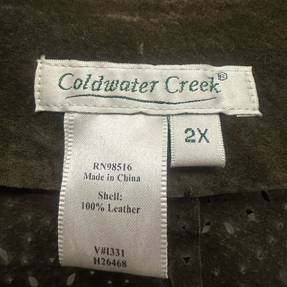 Coldwater Creek Suede Leather Jacket Size 2X Eyelet Ruffle Neck Y2K Boho Green - Picture 5 of 6